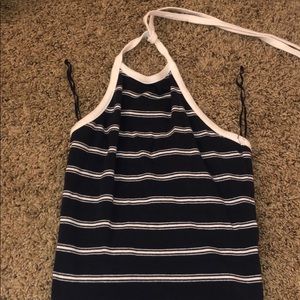 Navy and White striped Crop Top